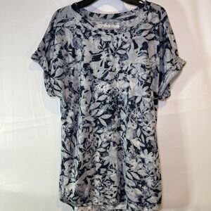 Women's Cupio Blue Size Medium Vintage Style Floral Rounded Hem Shirt